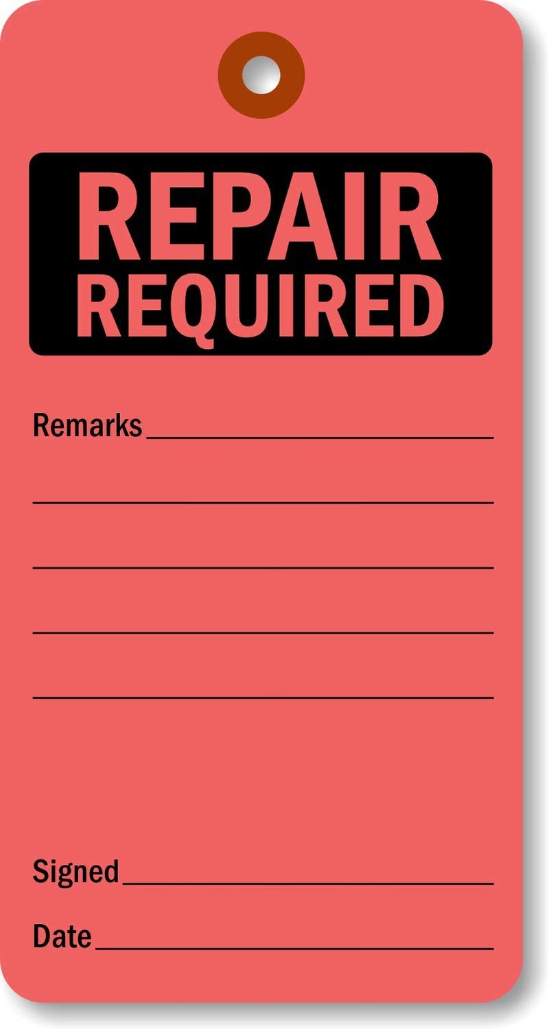 SmartSign Repair Required Tags | 5 3/4" x 3" Fluorescent 13pt Cardstock Red Color Pack of 100 - Image 2
